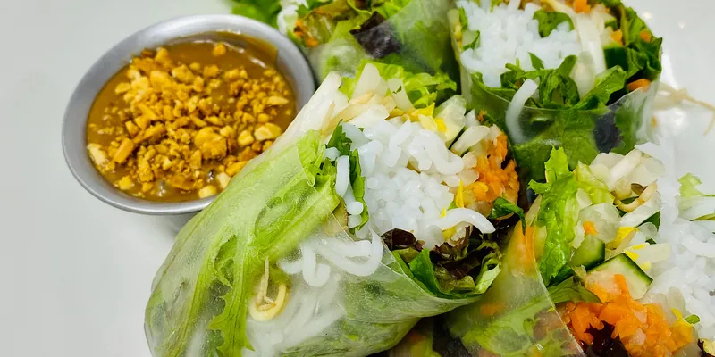 Fresh summer rolls with peanut dipping sauce